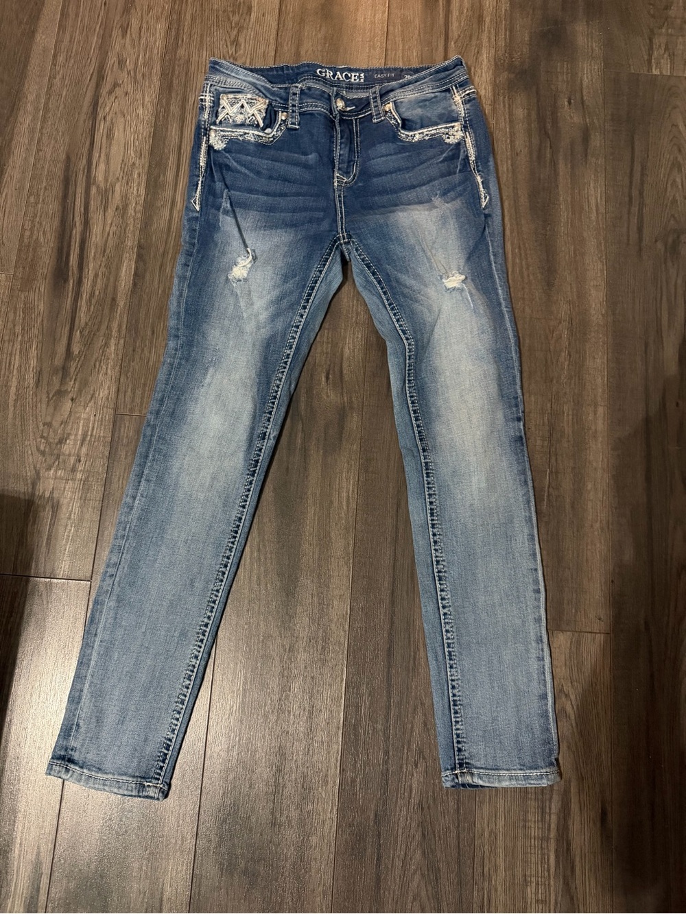 Grace in LA Light Blue Skinny Jeans with Faded Distress